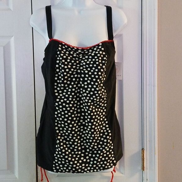 Cyn & Luca Plus Black and White Polka Dot Tankini Top Sz 18 - Picture 1 of 8